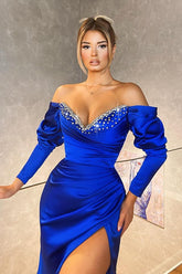 Newinlook Long Sleeves Royal Blue Mermaid Evening Dress